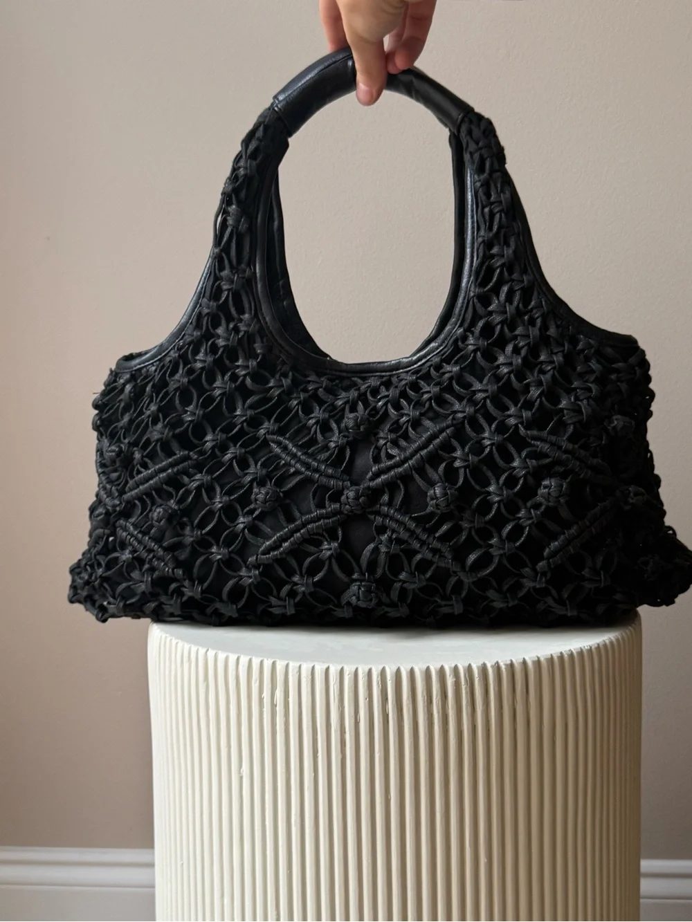 Coldwater Creek Black Macramé Hobo Bag